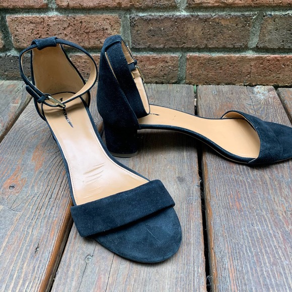 Womens Sandals Black Suede Block Heel Style H7237Size 11